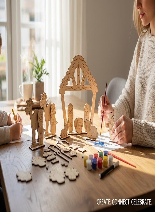 StepsToDo DIY Wooden Christmas Nativity Scene Painting Kit | 25+ Wood Cut Figures, Stable, Paints, Brushes & Glue | Kids Christmas Craft Set | DIY Crib Making Kit for Home Décor & Gifting - Image 3